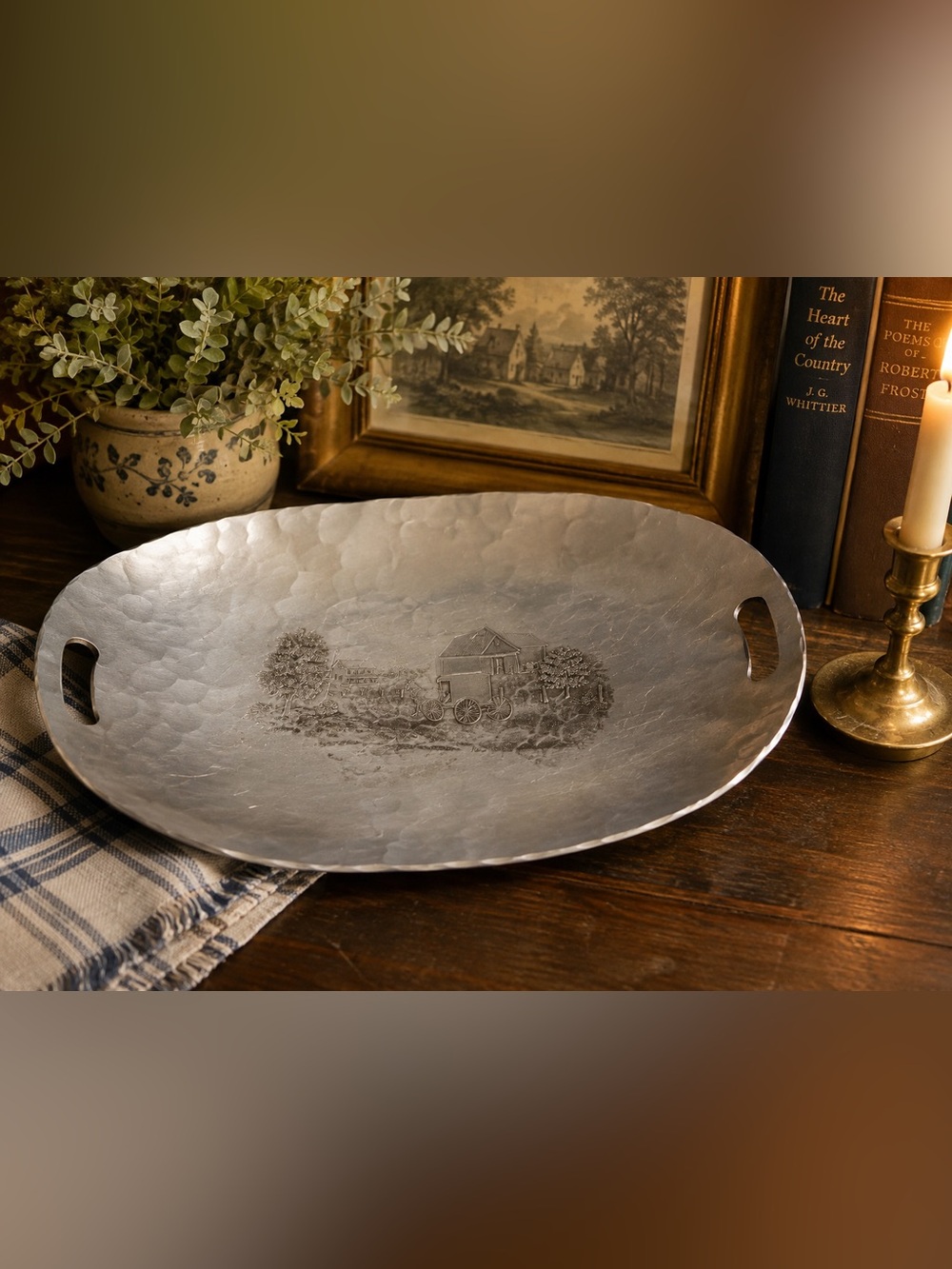 Vintage Wendell August Horse & Buggy Tray Grandmillennial Americana Cottage